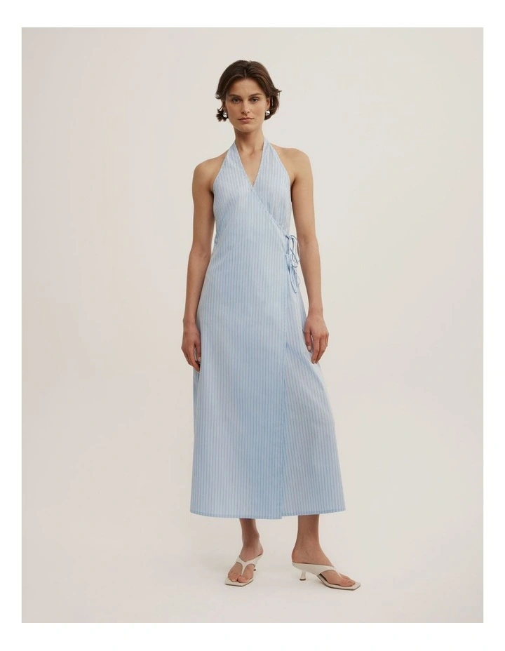 Halter Wrap Dress in Blue Multi Stripe image 1