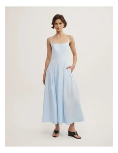 Fine Strap Panel Dress in Pale Blue