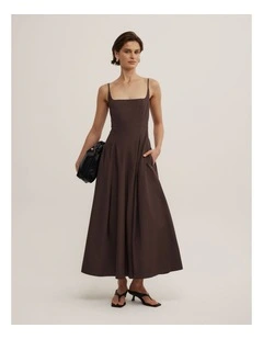 Fine Strap Panel Dress in Espresso
