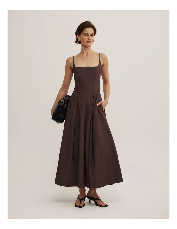 Fine Strap Panel Dress in Espresso image 1