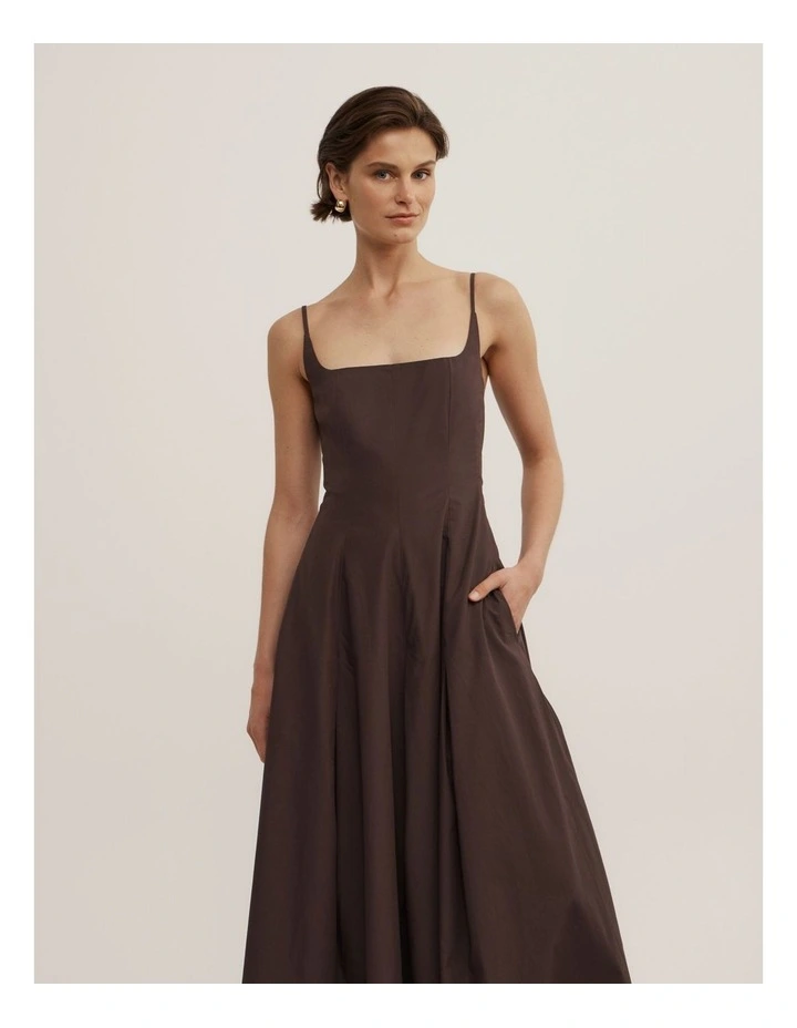 Fine Strap Panel Dress in Espresso image 2