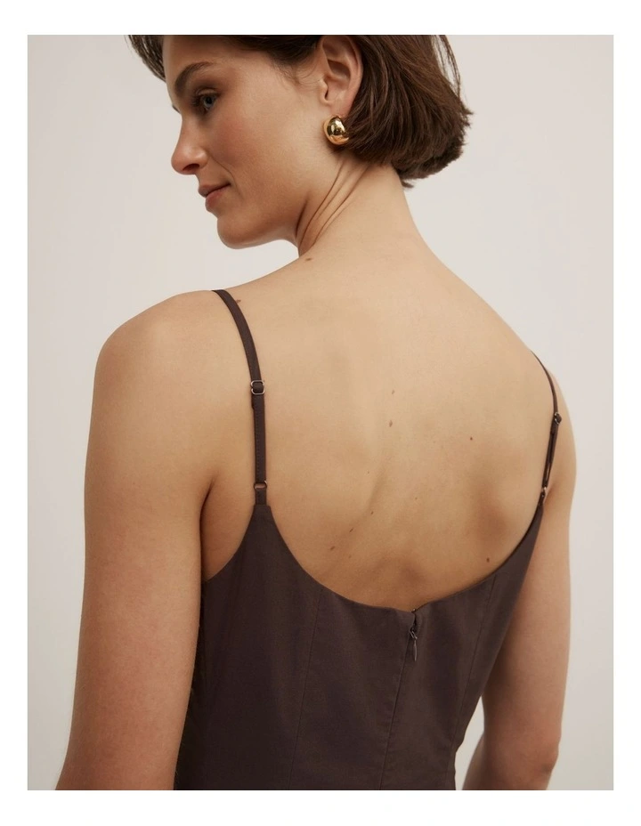 Fine Strap Panel Dress in Espresso image 3
