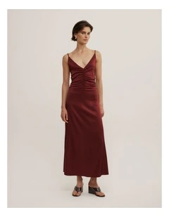 Gather Slip Dress in Rust