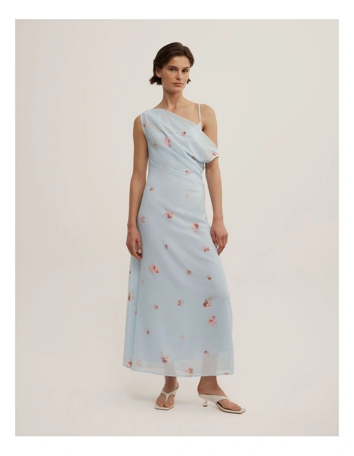 Soft Asymmetric Dress in Pale Blue Floral image 1