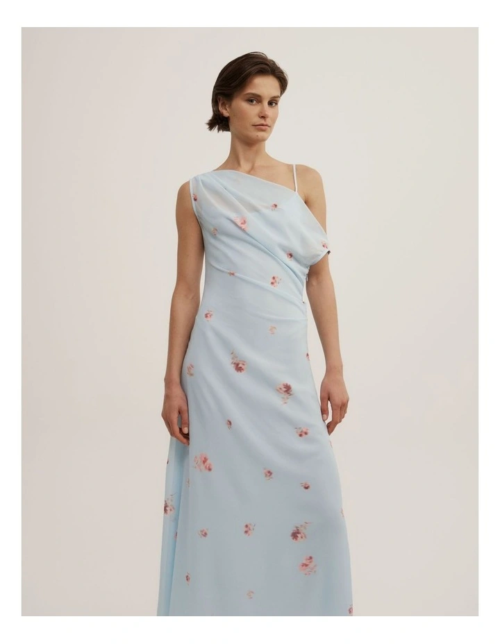 Soft Asymmetric Dress in Pale Blue Floral image 2