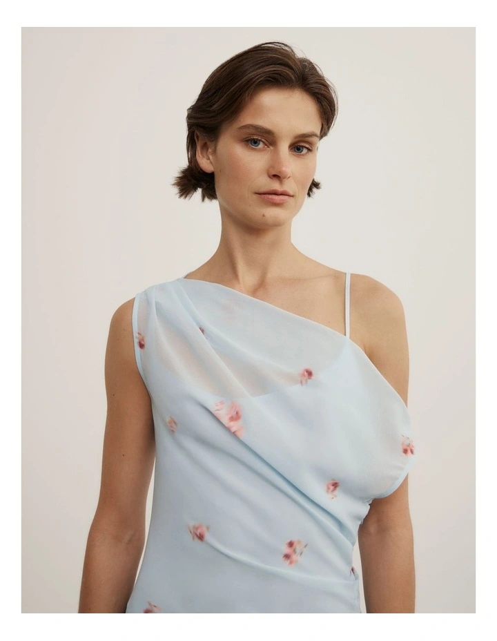 Soft Asymmetric Dress in Pale Blue Floral image 3