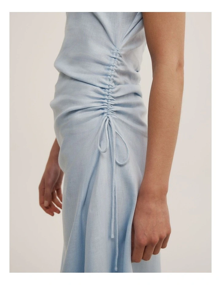 Side Gather Dress in Pale Blue image 3