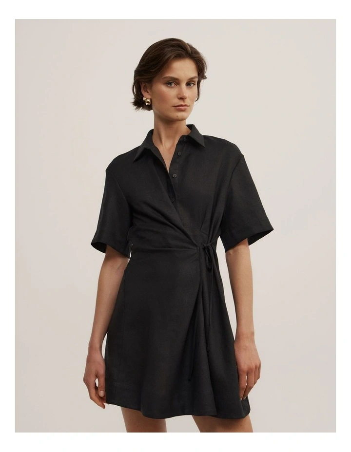 Tie Mini Shirt Dress in Black image 2