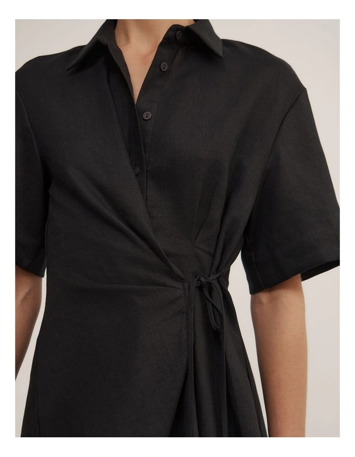 Tie Mini Shirt Dress in Black image 3