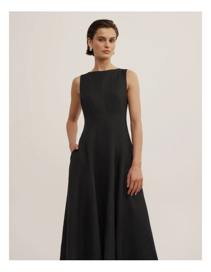 Linen Panel Midi Dress in Black image 3