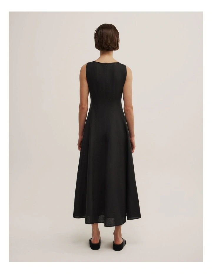 Linen Panel Midi Dress in Black image 4