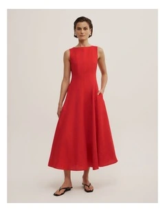 Linen Panel Midi Dress in Scarlet