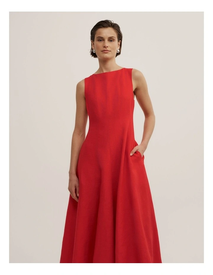 Linen Panel Midi Dress in Scarlet image 3