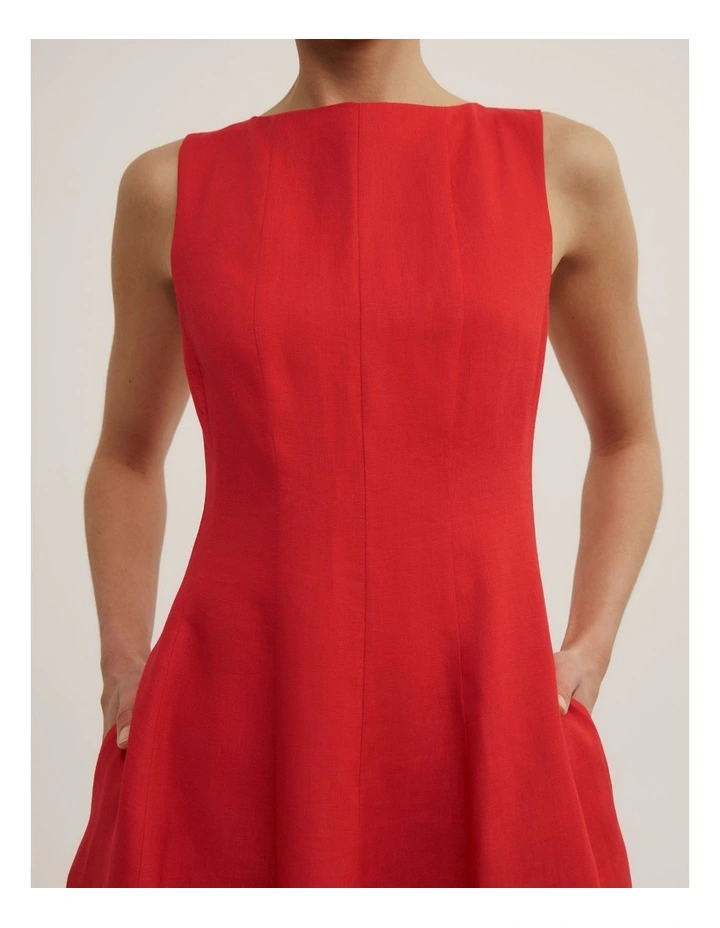 Linen Panel Midi Dress in Scarlet image 4