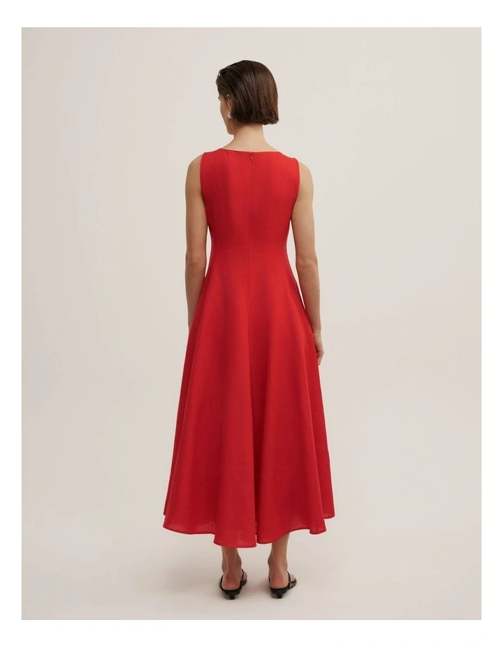 Linen Panel Midi Dress in Scarlet image 4