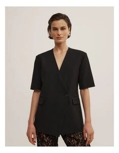 Short Sleeve Wrap Blazer in Black