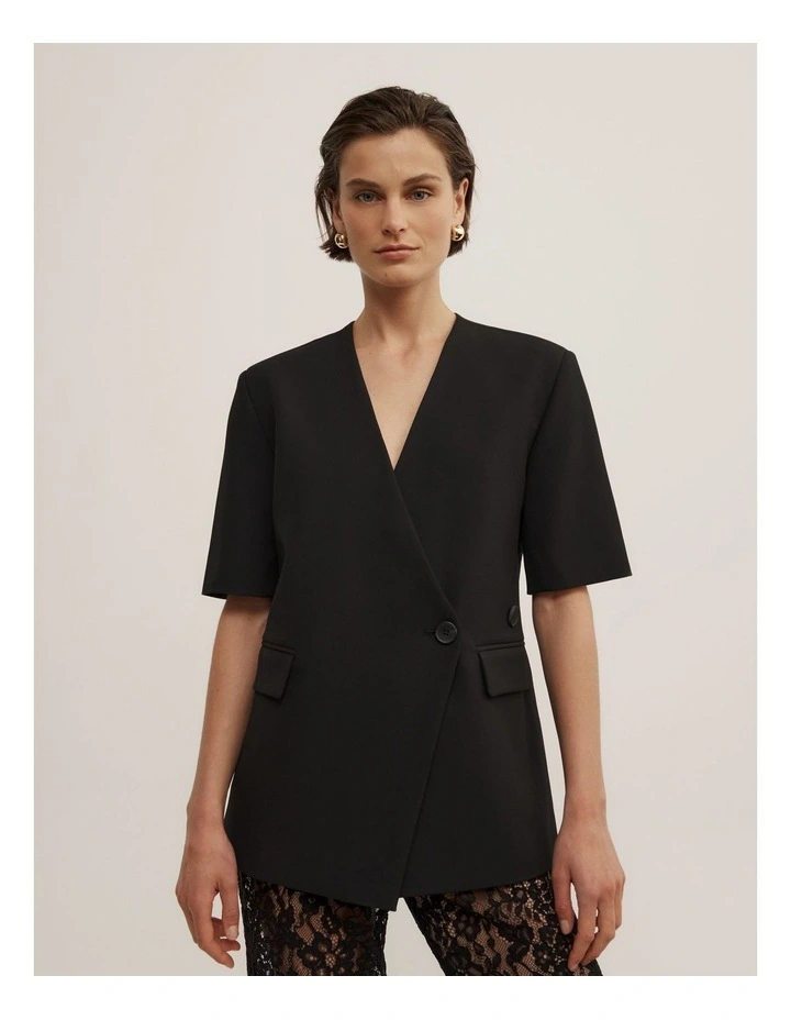 Short Sleeve Wrap Blazer in Black image 1