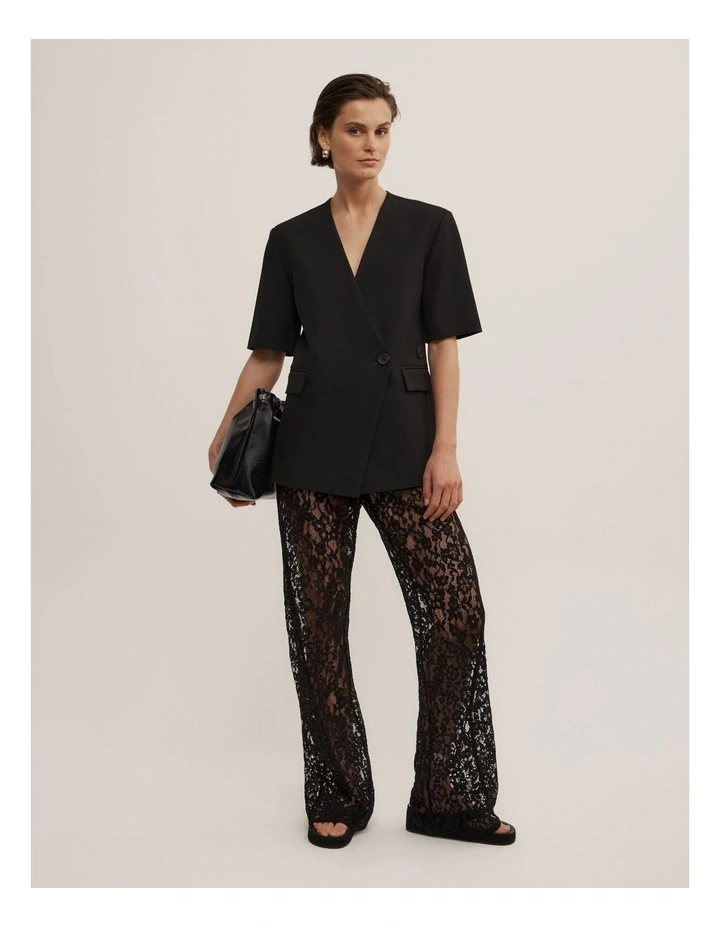 Short Sleeve Wrap Blazer in Black image 2