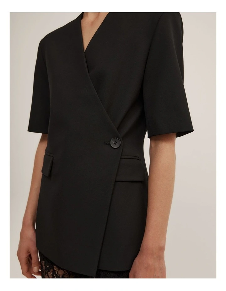 Short Sleeve Wrap Blazer in Black image 4