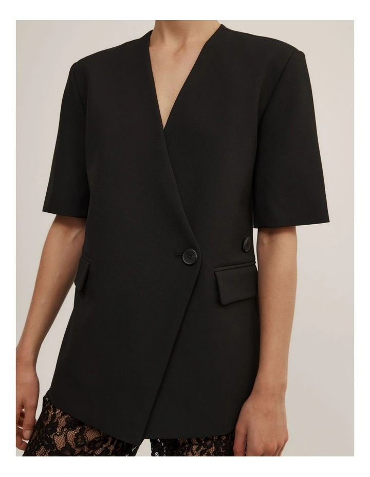 Short Sleeve Wrap Blazer in Black image 5