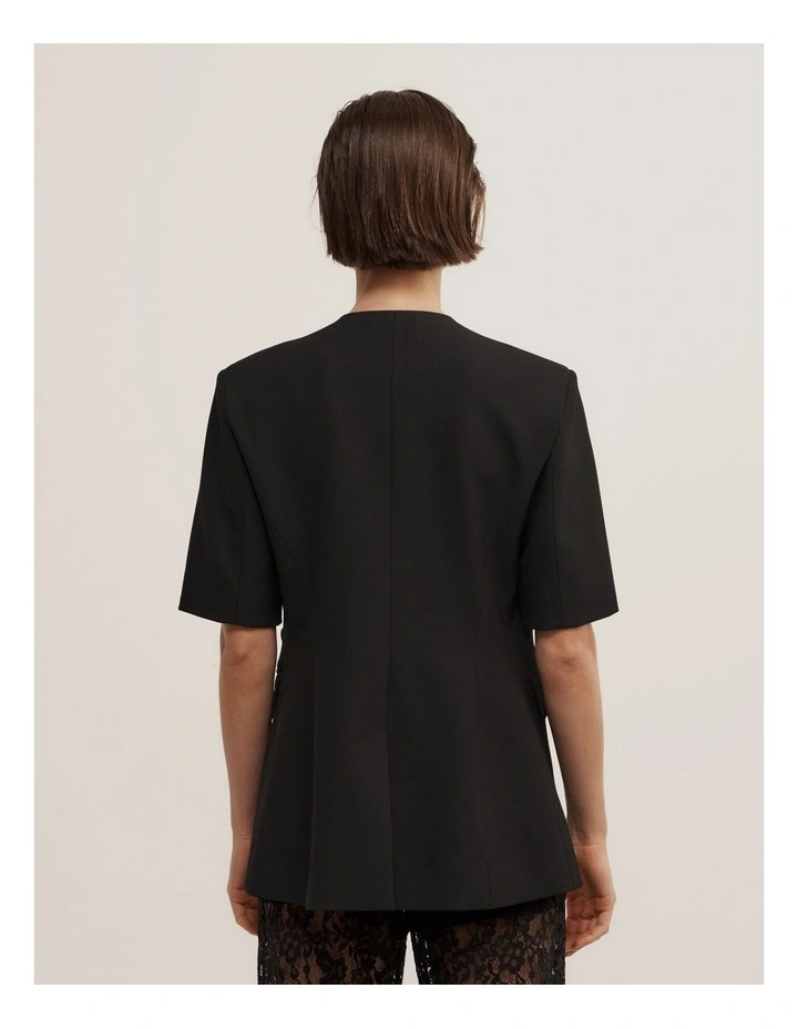 Short Sleeve Wrap Blazer in Black image 6