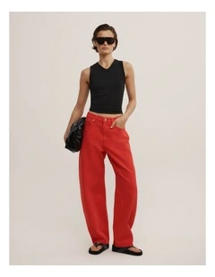 Barrel Leg Jeans in Scarlet