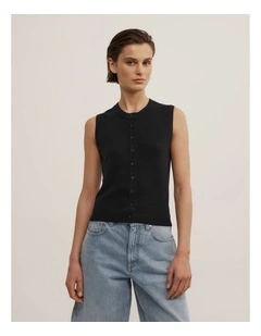 Knit Button Tank in Black