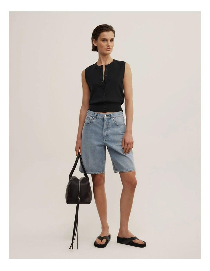 Knit Button Tank in Black image 2