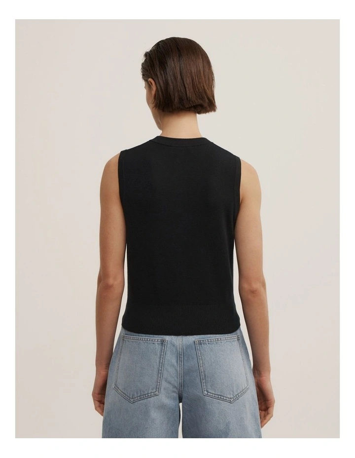 Knit Button Tank in Black image 4