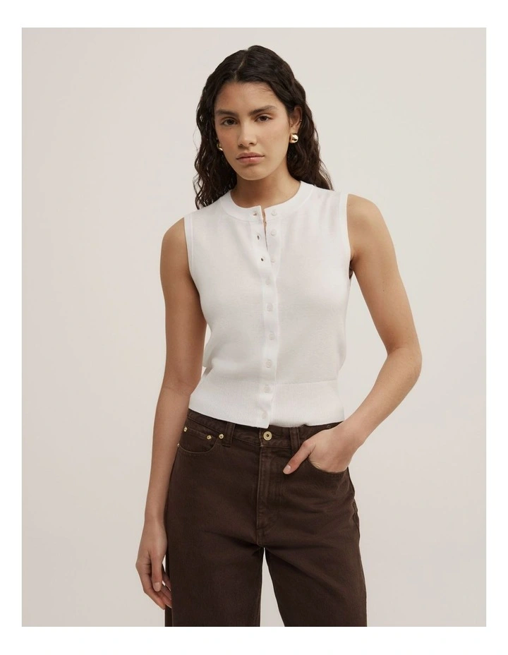 Knit Button Tank in Fresh White image 1