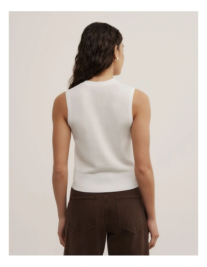 Knit Button Tank in Fresh White image 4