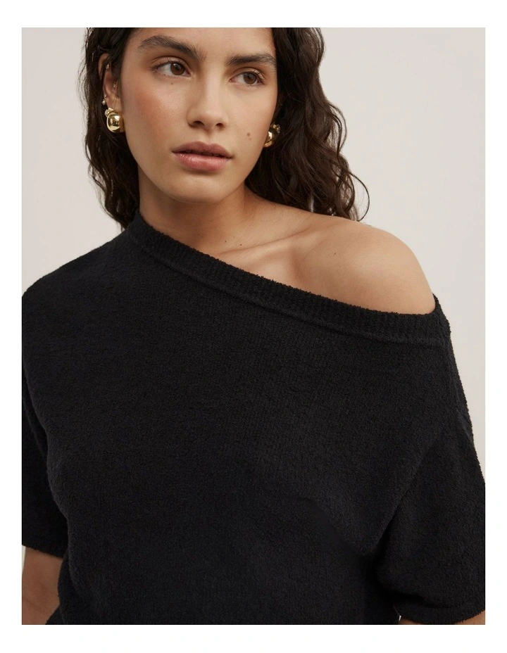 Asymmetric Textured Knit T-shirt in Black image 3