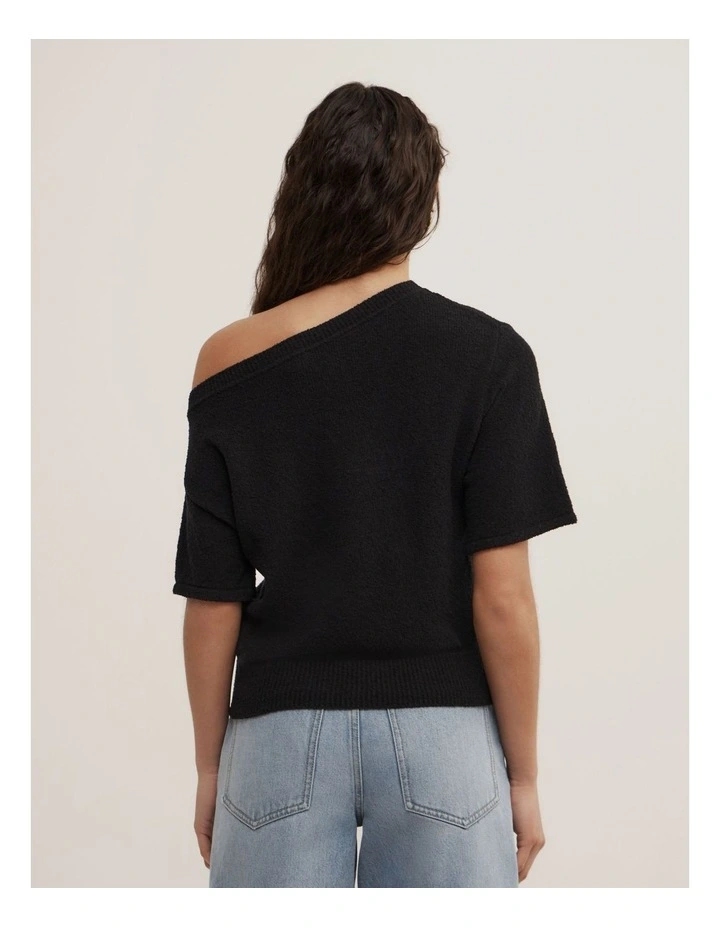 Asymmetric Textured Knit T-shirt in Black image 4