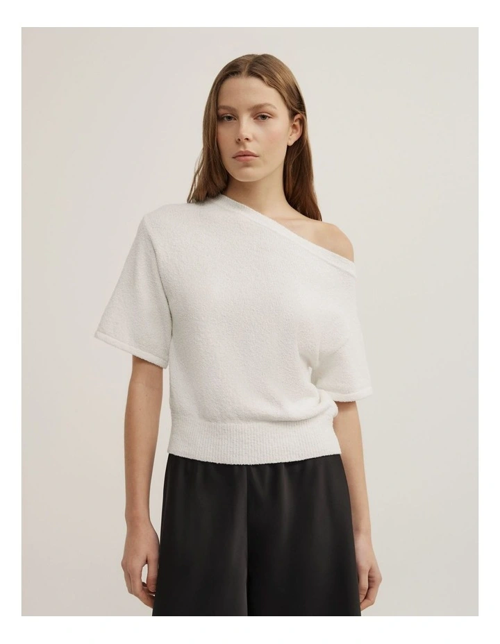 Asymmetric Textured Knit T-shirt in Chalk image 1