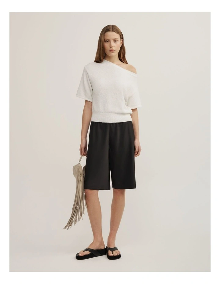 Asymmetric Textured Knit T-shirt in Chalk image 2