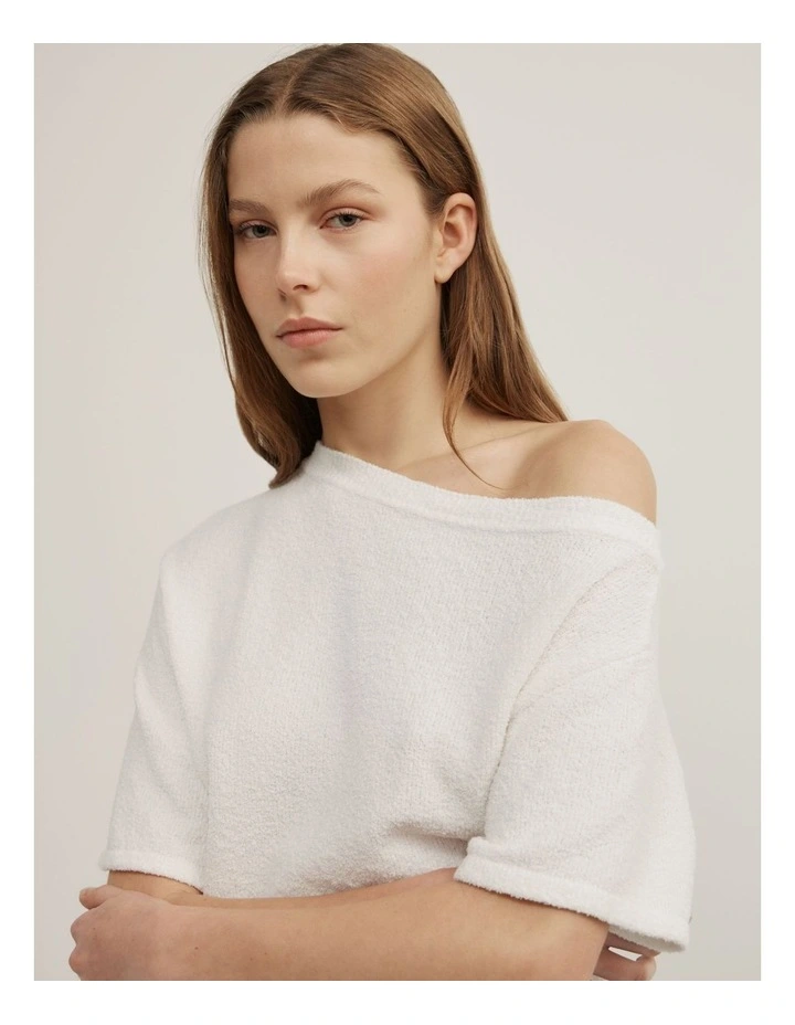 Asymmetric Textured Knit T-shirt in Chalk image 3