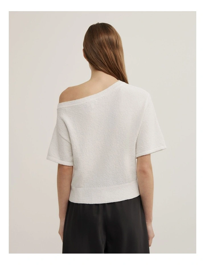Asymmetric Textured Knit T-shirt in Chalk image 4