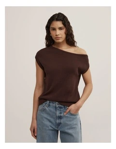 Asymmetric Short Sleeve Slouch Knit in Espresso