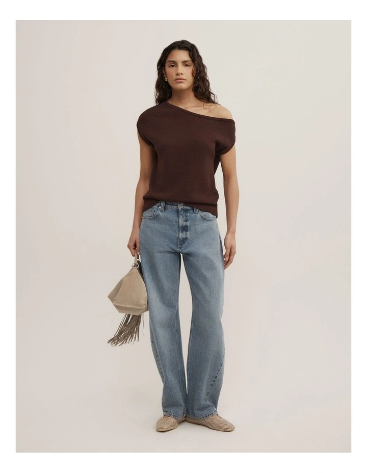 Asymmetric Short Sleeve Slouch Knit in Espresso image 2