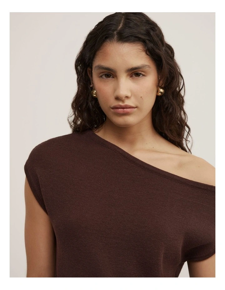 Asymmetric Short Sleeve Slouch Knit in Espresso image 3