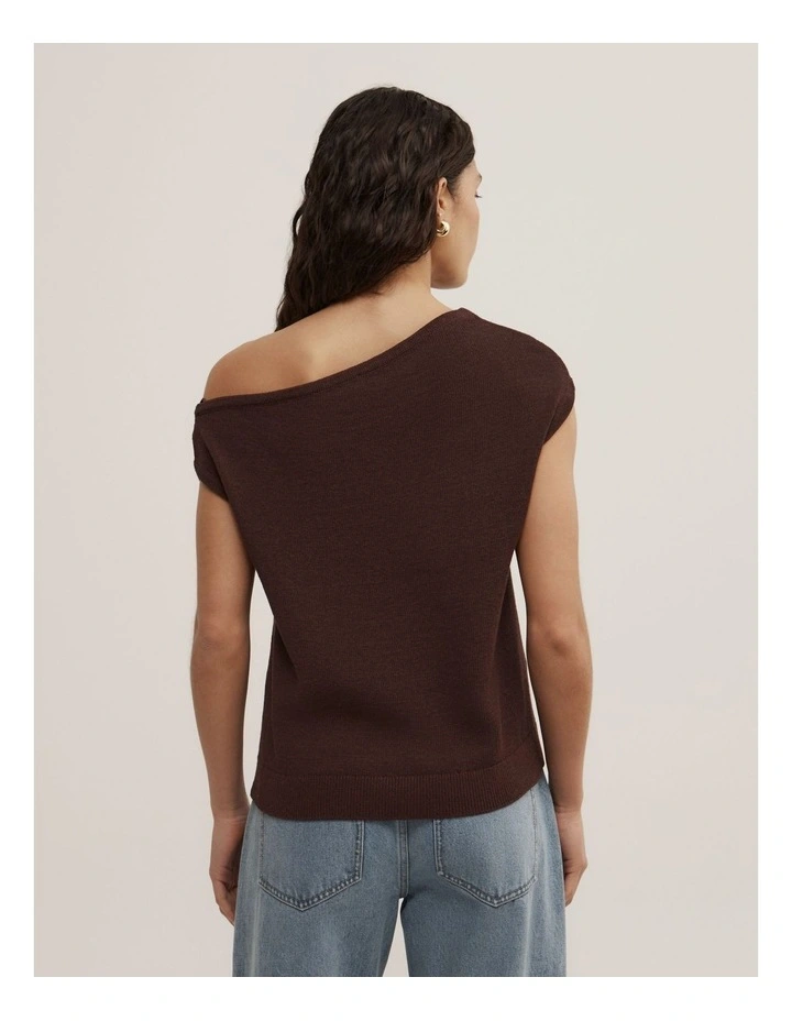 Asymmetric Short Sleeve Slouch Knit in Espresso image 4