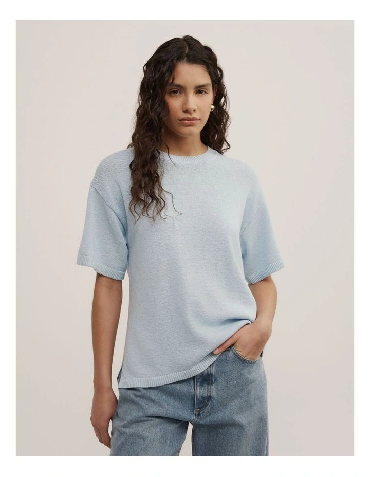 Relaxed Knit T-shirt in Pale Blue image 1