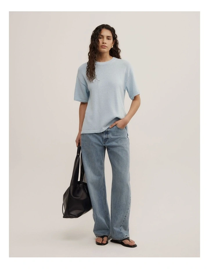 Relaxed Knit T-shirt in Pale Blue image 2