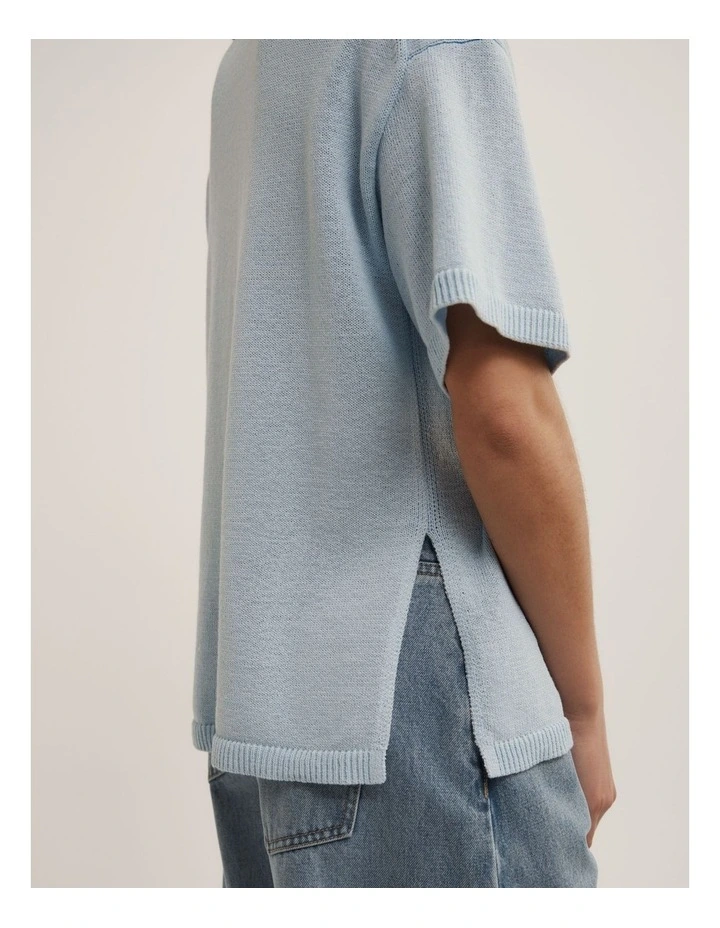 Relaxed Knit T-shirt in Pale Blue image 3