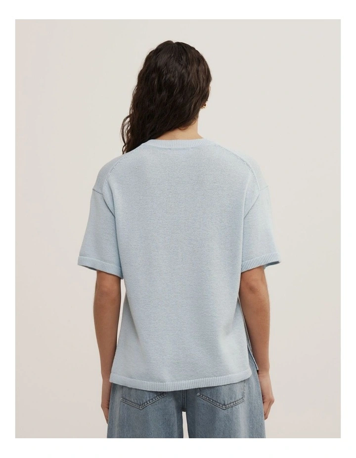 Relaxed Knit T-shirt in Pale Blue image 4