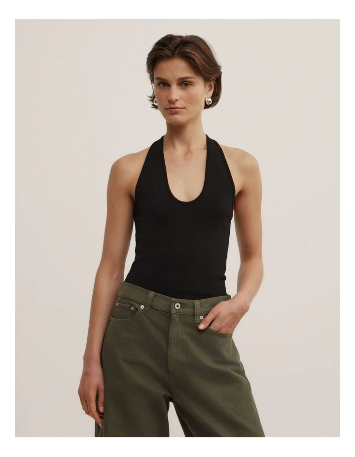 Scoop Knit Tank in Black image 1