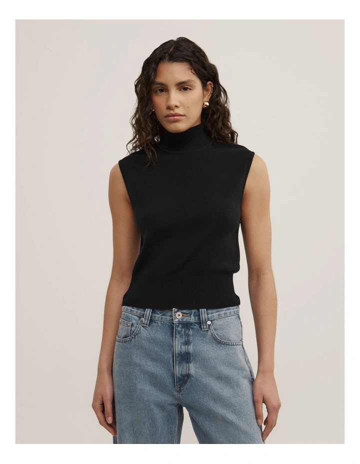High Neck Open Back Knit in Black image 1