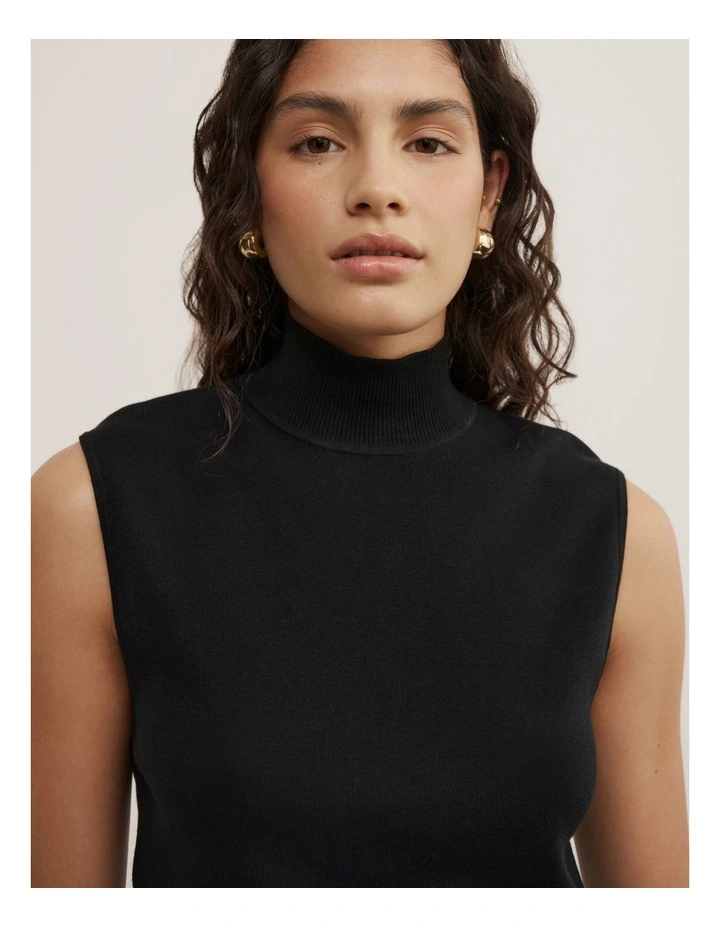High Neck Open Back Knit in Black image 3