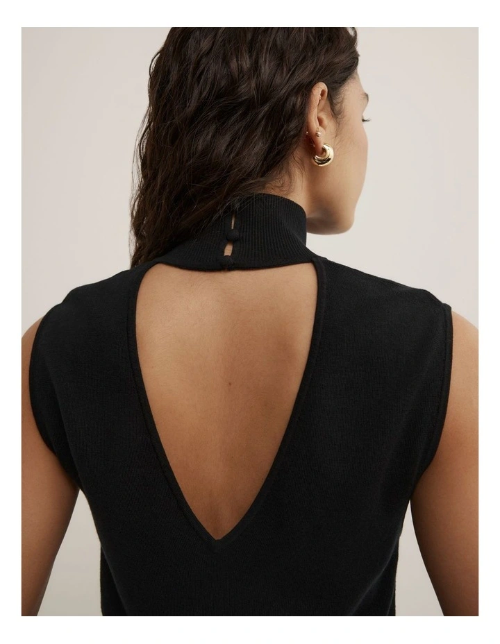 High Neck Open Back Knit in Black image 4