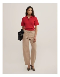 Knit Short Sleeve Polo Top in Scarlet